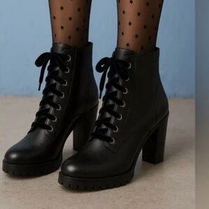 Matiko Shoes Emma Womens EUR 37 us 6/5 Black Lace Up Heeled Leather Boot NWT